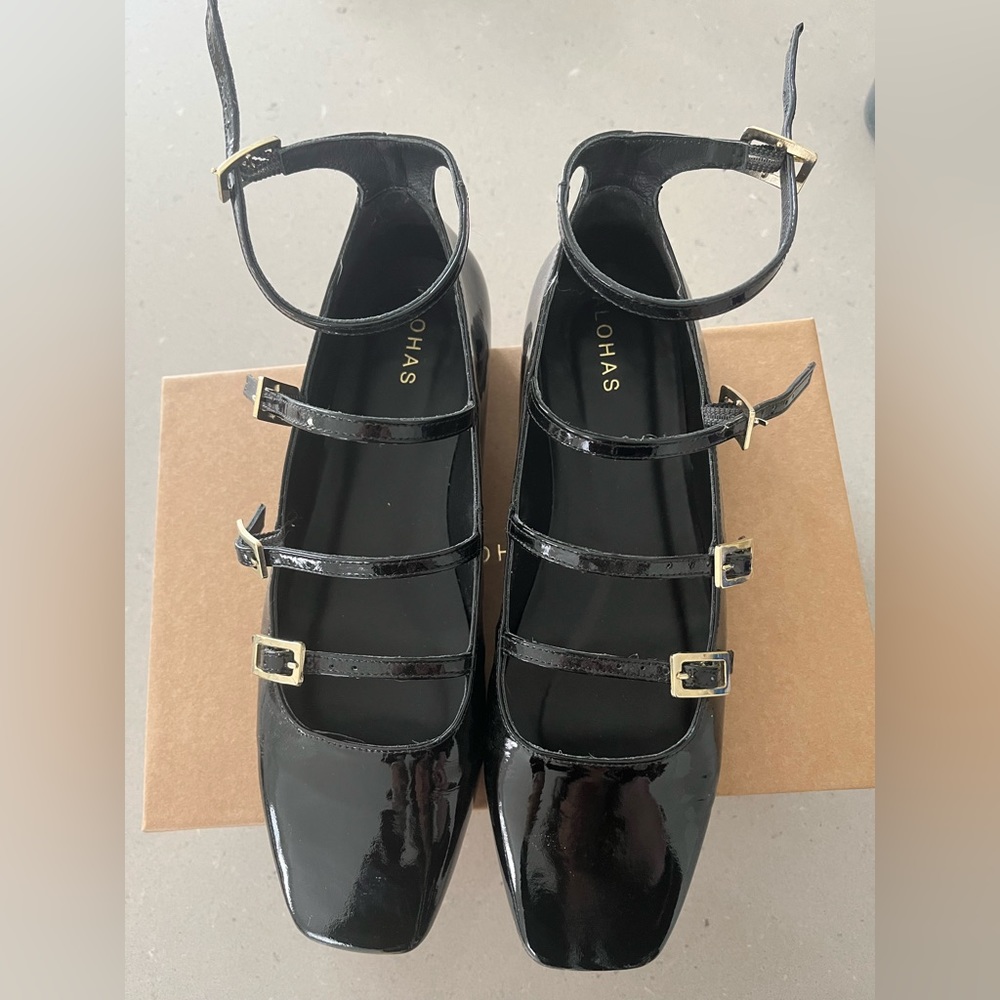 ALOHAS NWT Luke Patent Leather Strappy Ballet Flats BLACK size 40